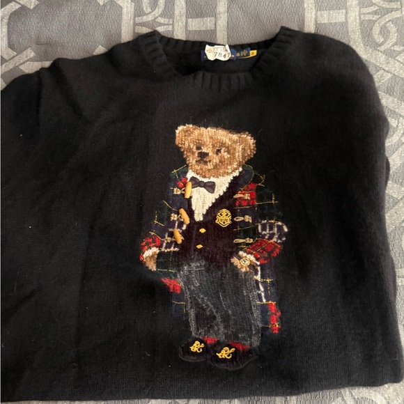 Polo by Ralph Lauren Black Crewneck Sweater with Teddy Bear Motif